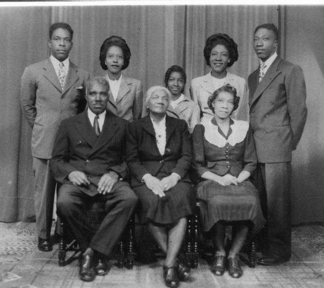 This photograph depicts Troyit James Grier, the inspiration for the Grier Family Reunion. In this picture is his wife, Sarah and his five children, Dorothy, Vivian, Vernon, Rufus and Margaret, who were instrumental in the development of the reunion. Also,